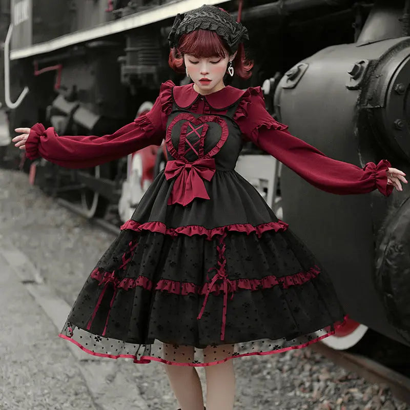 Dark Red Three-stage Suspender Lolita Dress.