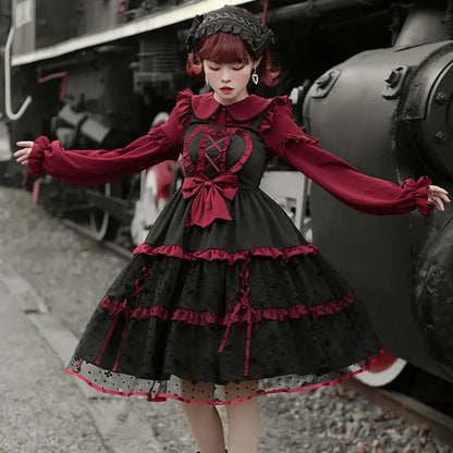 Dark Red Three-stage Suspender Lolita Dress.
