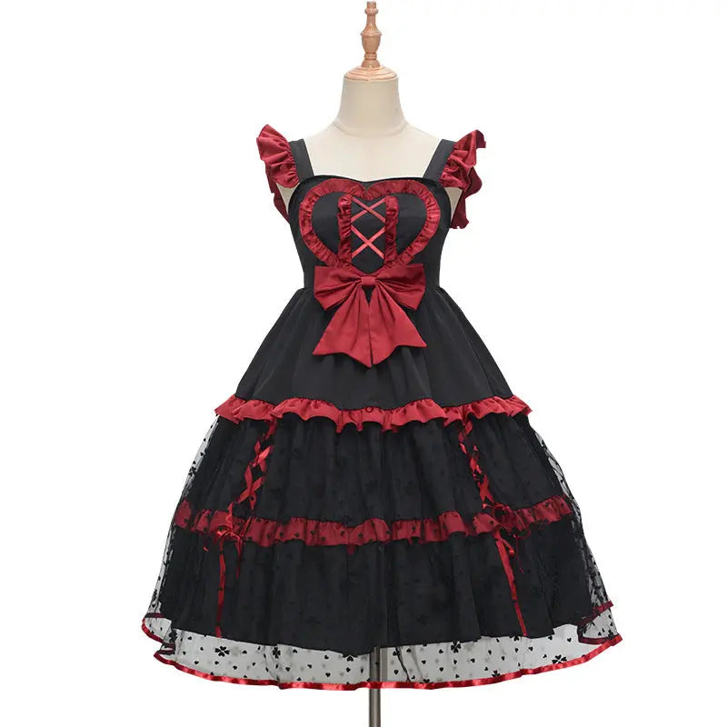 Dark Red Three-stage Suspender Lolita Dress.