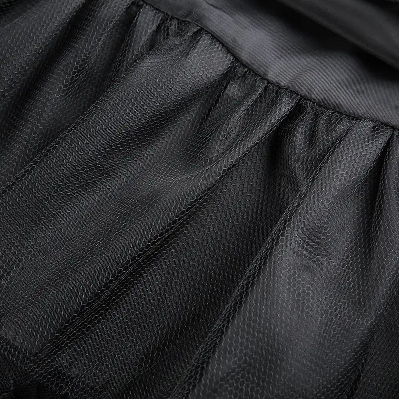 Dark Street Style Lace Stitching Bow Pleated Skirt.
