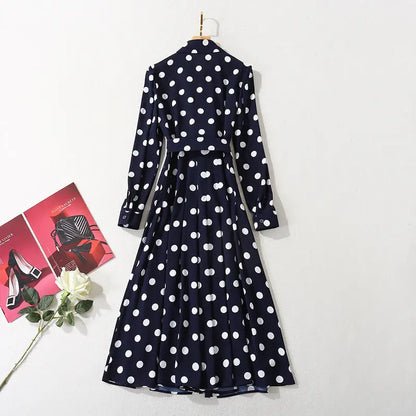 Dark blue polka dot long dress.