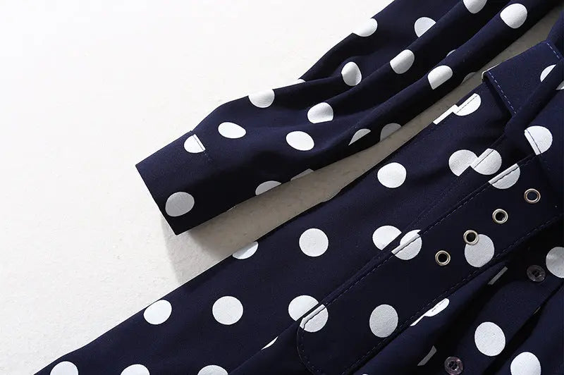 Dark blue polka dot long dress.