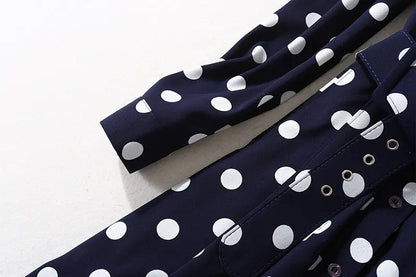 Dark blue polka dot long dress.