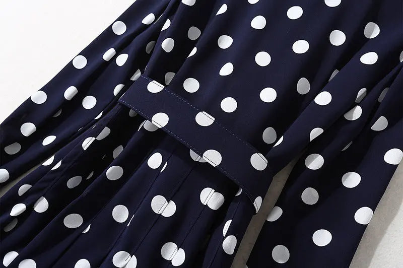 Dark blue polka dot long dress.