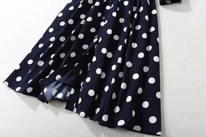 Dark blue polka dot long dress.
