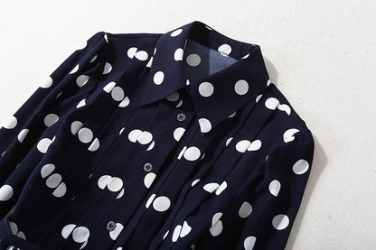 Dark blue polka dot long dress.