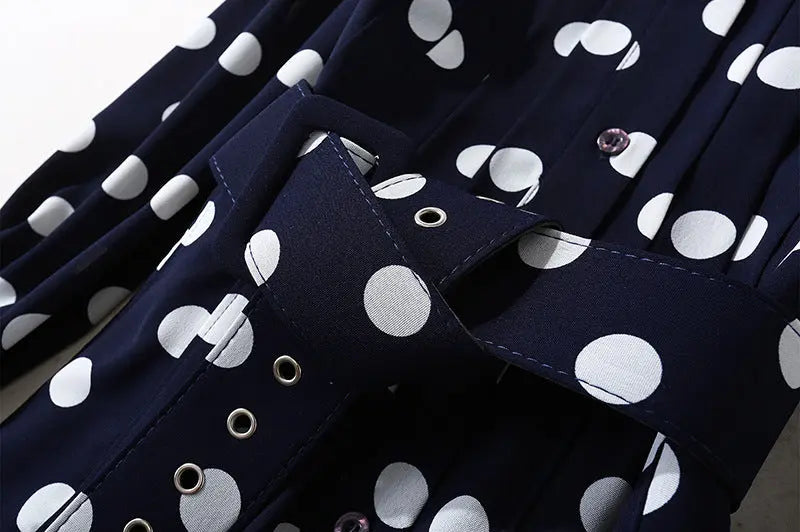 Dark blue polka dot long dress.