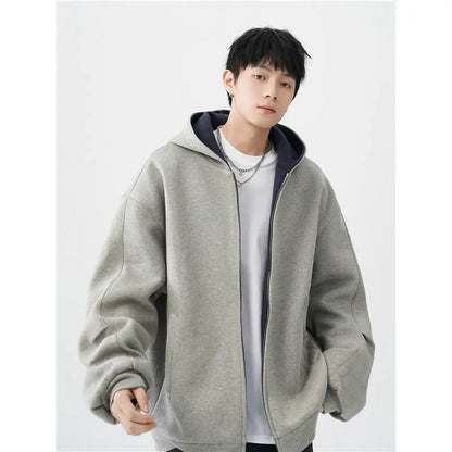 Double Zipper Hooded Sweater Men's Casual Jacket Alamode
