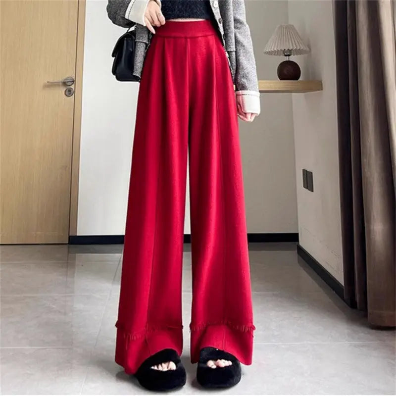 Draping Effect Soft Glutinous Mop Casual Trousers Alamode