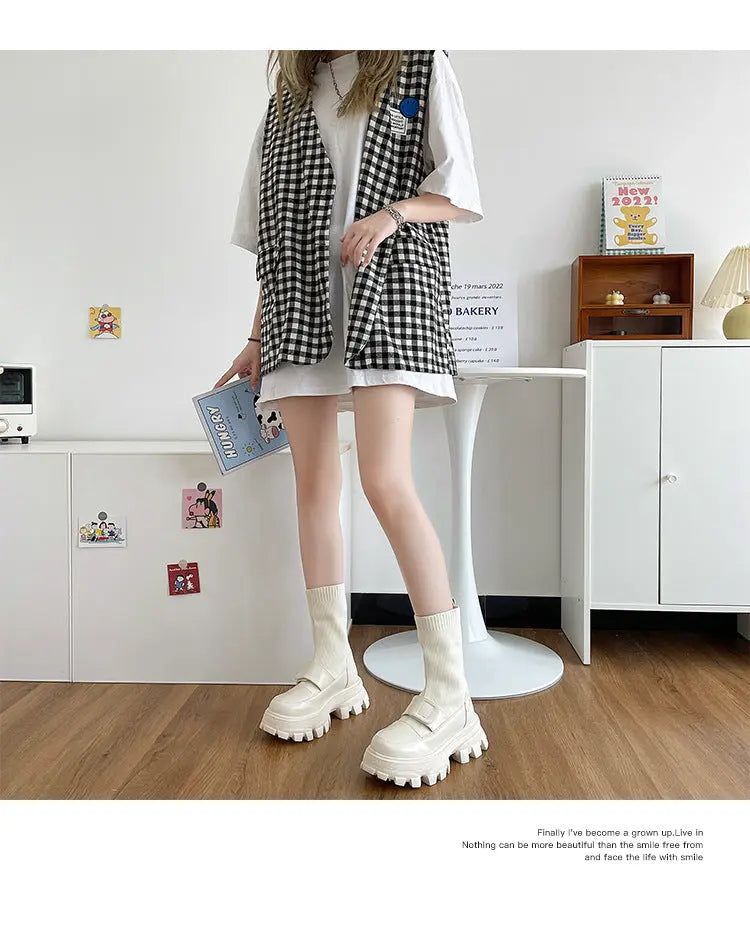 Elastic Thick Bottom All-match Increase Boots Women's Shoes Alamode