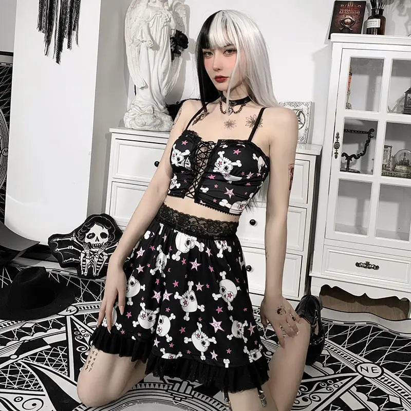 Europe And The United States Dark Black Cute Soft Cute Girl Heart Skull Sling Female.