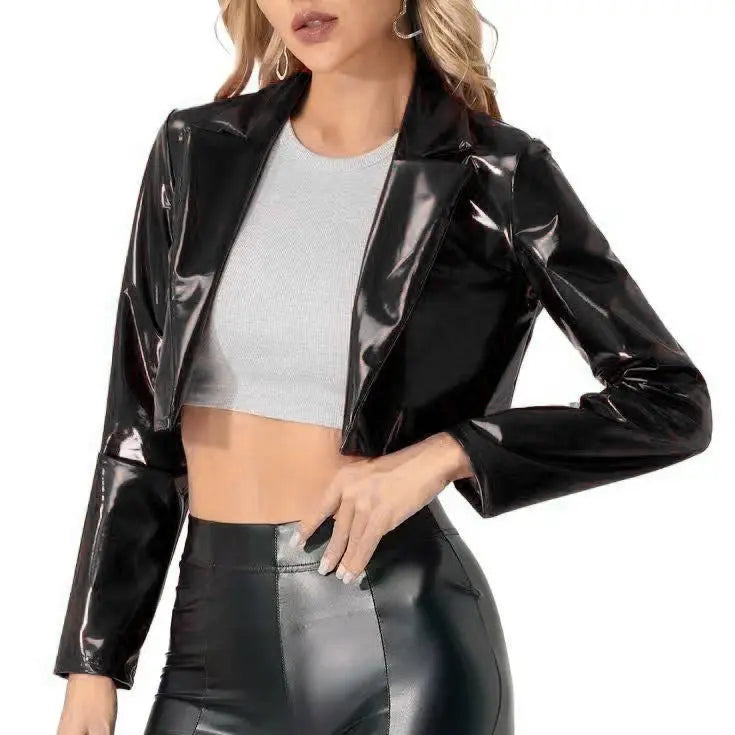 European And American Jacket Short Motorcycle Midriff Outfit Coat Alamode