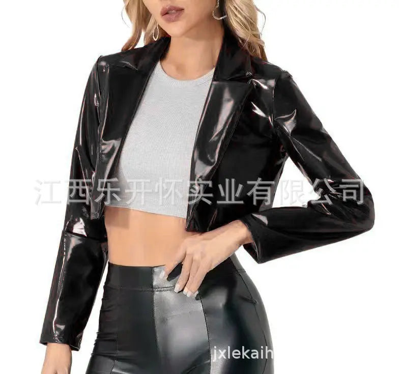 European And American Jacket Short Motorcycle Midriff Outfit Coat Alamode