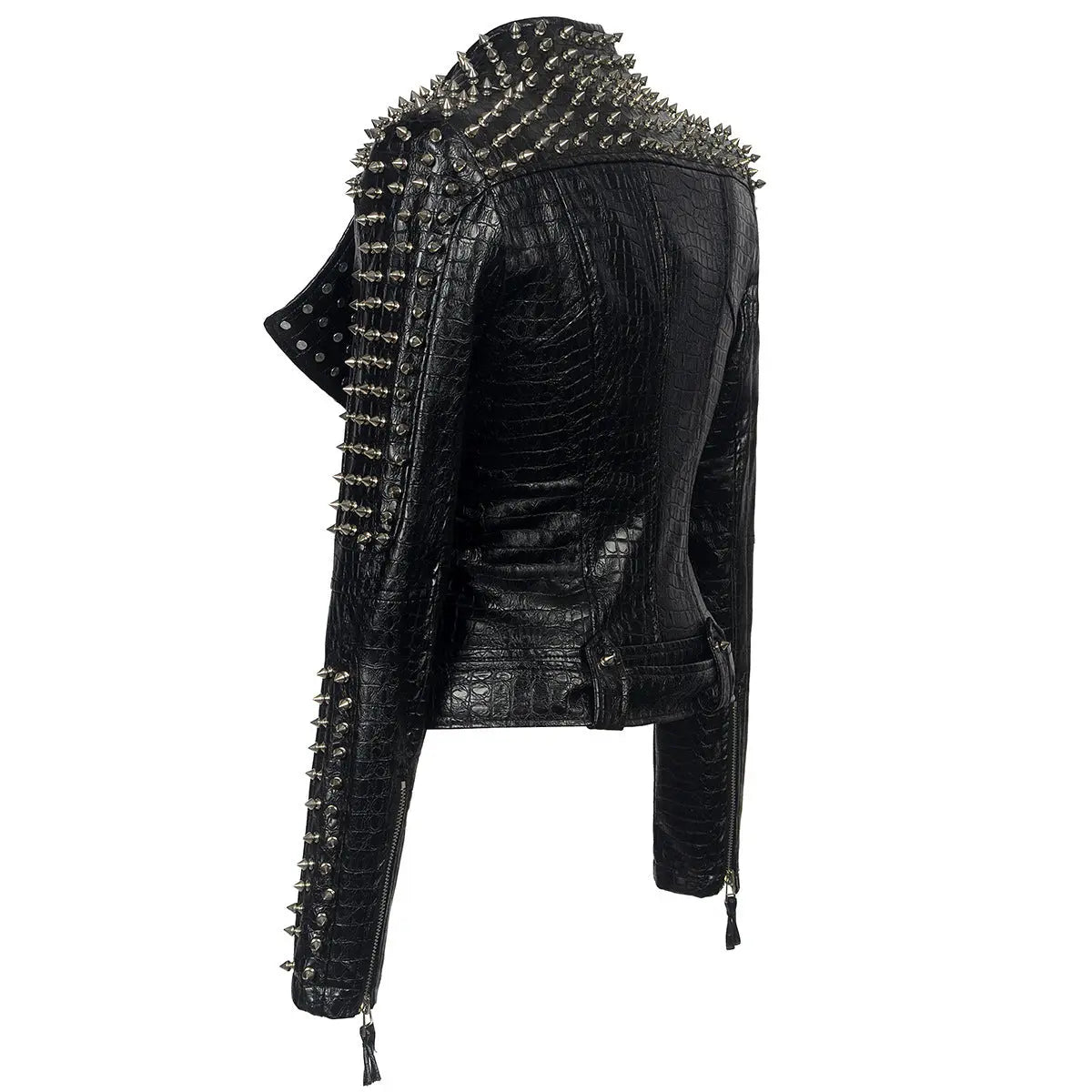 European And American Plus Size Rivet Short Stitching Motorcycle Leather Coat Alamode