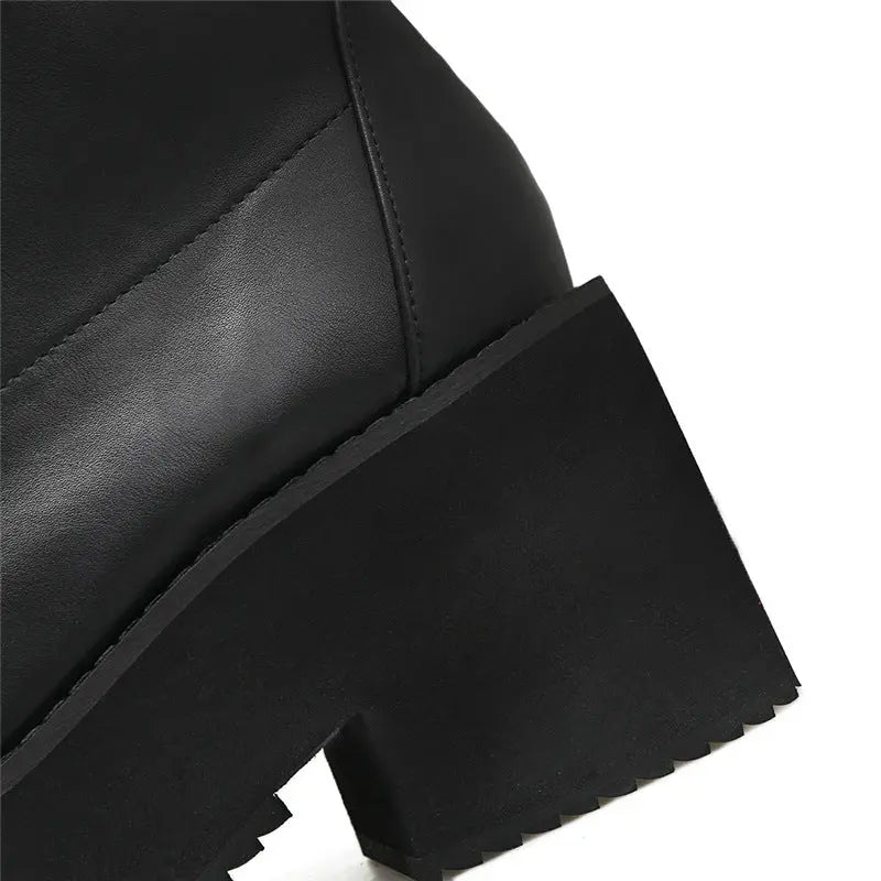 European and American punk leather thick ankle boots female Harajuku thick bottom zipper boots British lace Martin boots The elite ways