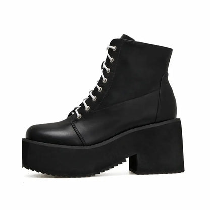 European and American punk leather thick ankle boots female Harajuku thick bottom zipper boots British lace Martin boots The elite ways