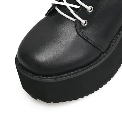 European and American punk leather thick ankle boots female Harajuku thick bottom zipper boots British lace Martin boots The elite ways