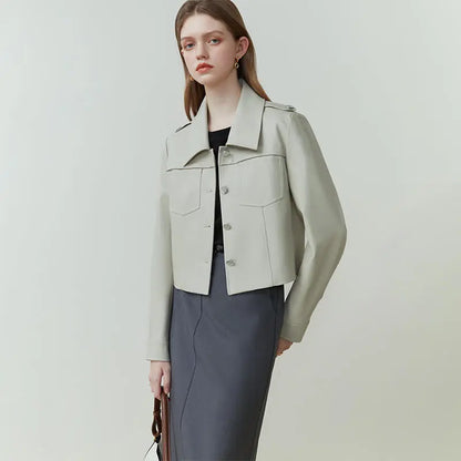 Female Retro Short Pu Leather Coat Alamode