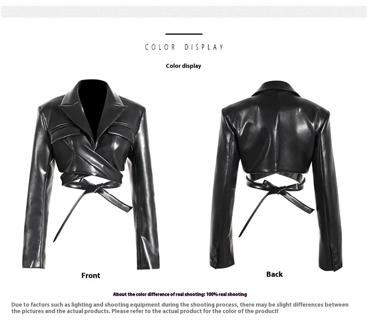 Full Open Cross Lace-up Waist-controlled Chest-flattering Long Sleeve PU Leather Short Coat Alamode