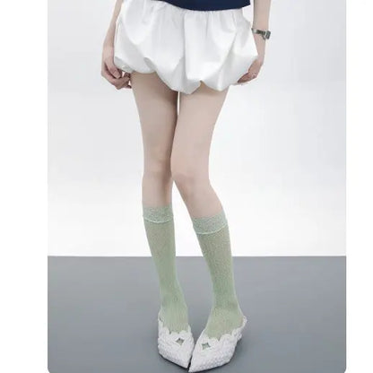 Girly Style Candy Lace Stockings Mouth Polka Dot Fishnet Hollow Mid-calf Socks Alamode