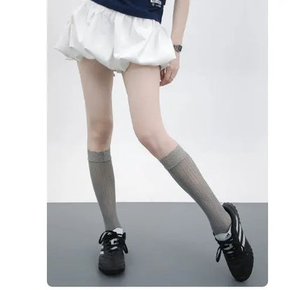 Girly Style Candy Lace Stockings Mouth Polka Dot Fishnet Hollow Mid-calf Socks Alamode