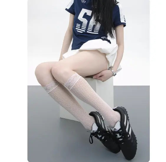 Girly Style Candy Lace Stockings Mouth Polka Dot Fishnet Hollow Mid-calf Socks Alamode