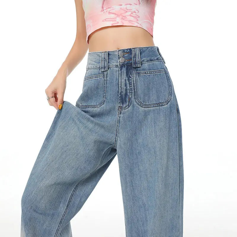 Gradient Color High Waist Wide Leg Jeans For Women Loose-fitting Mopping Pants Alamode