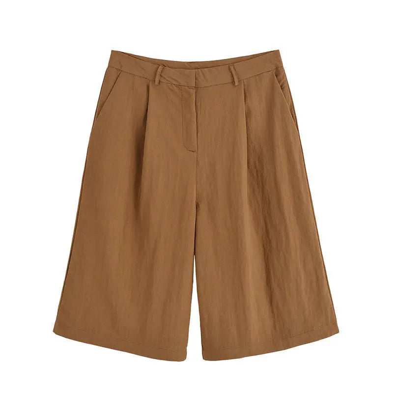 Half Sleeve Lace-up Suit Jacket Linen Leisure Mid Waist Shorts Suit.