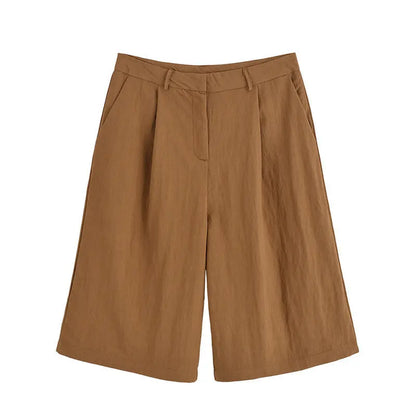 Half Sleeve Lace-up Suit Jacket Linen Leisure Mid Waist Shorts Suit.