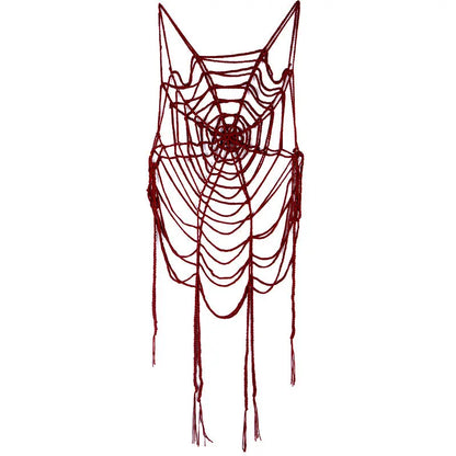Harajuku Gothic Red Black Spider Web Tassel Hollow Out Long Tank Top Alamode