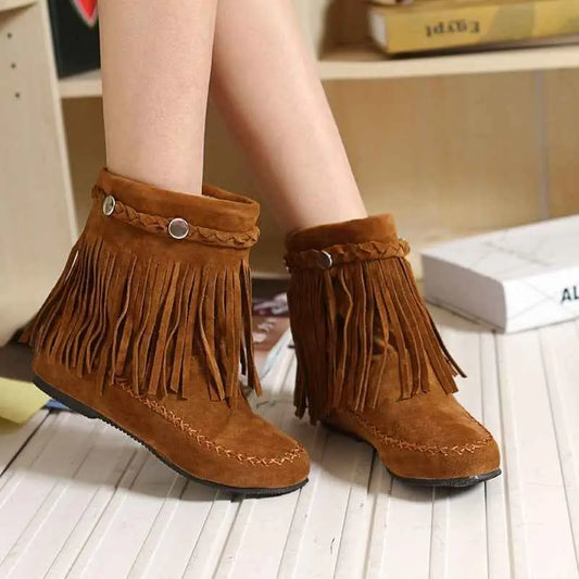 Height Increasing Insole Tassel Plus Size Short Boots - The elite ways