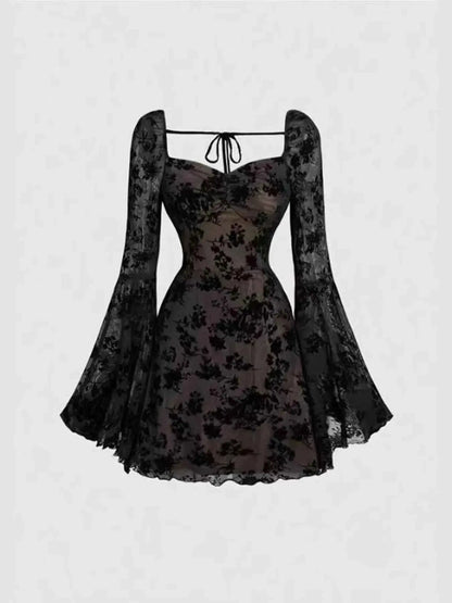 Lace Flare Sleeve Mini Dress