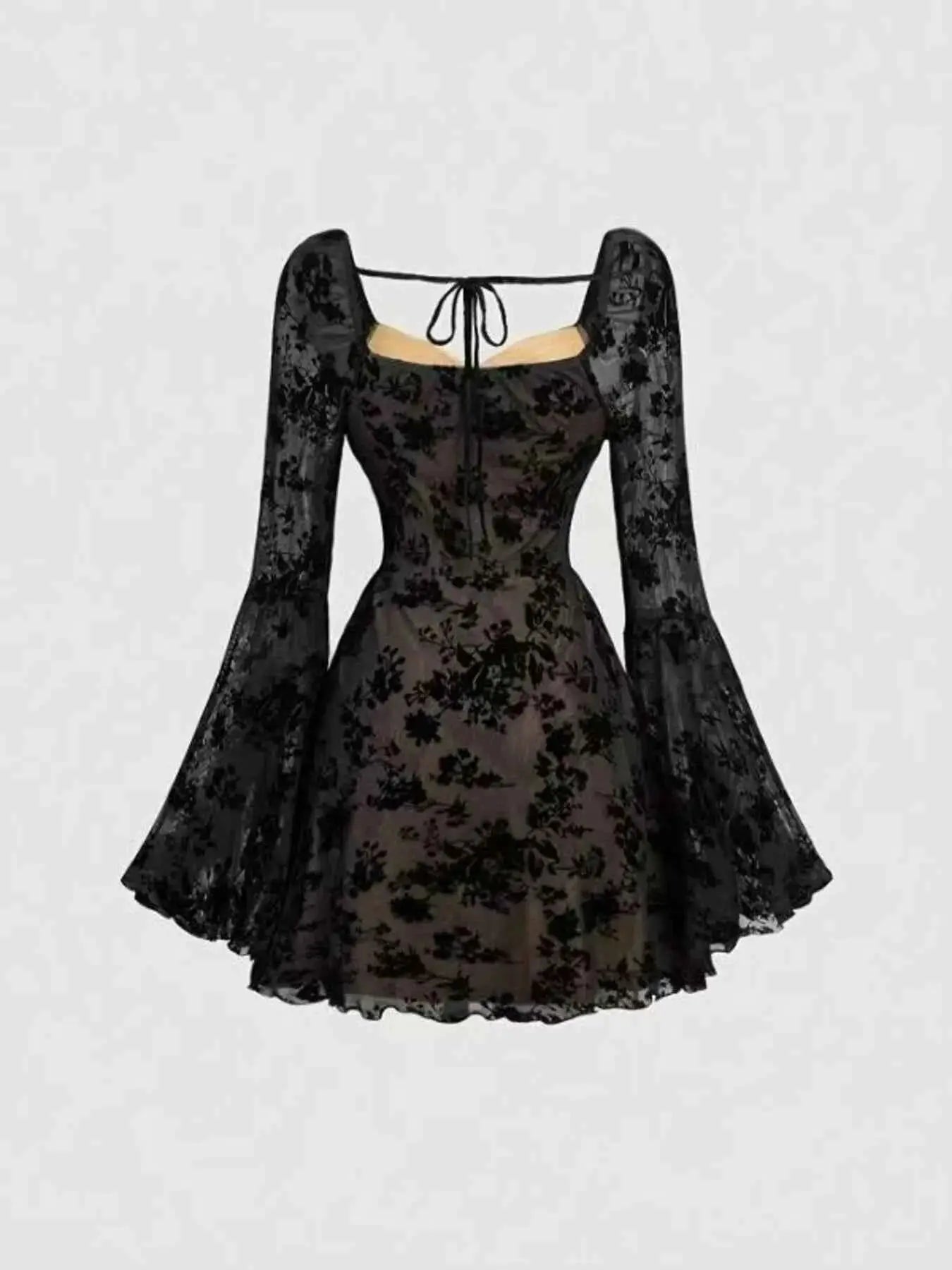 Lace Flare Sleeve Mini Dress