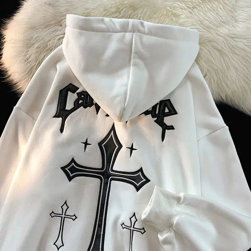 Men's And Women's Loose Cross Printed Hoodie - The elite ways