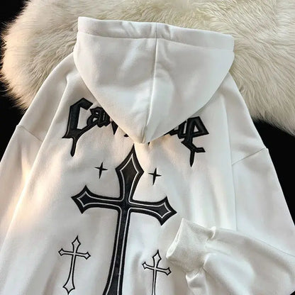 Men's And Women's Loose Cross Printed Hoodie - The elite ways