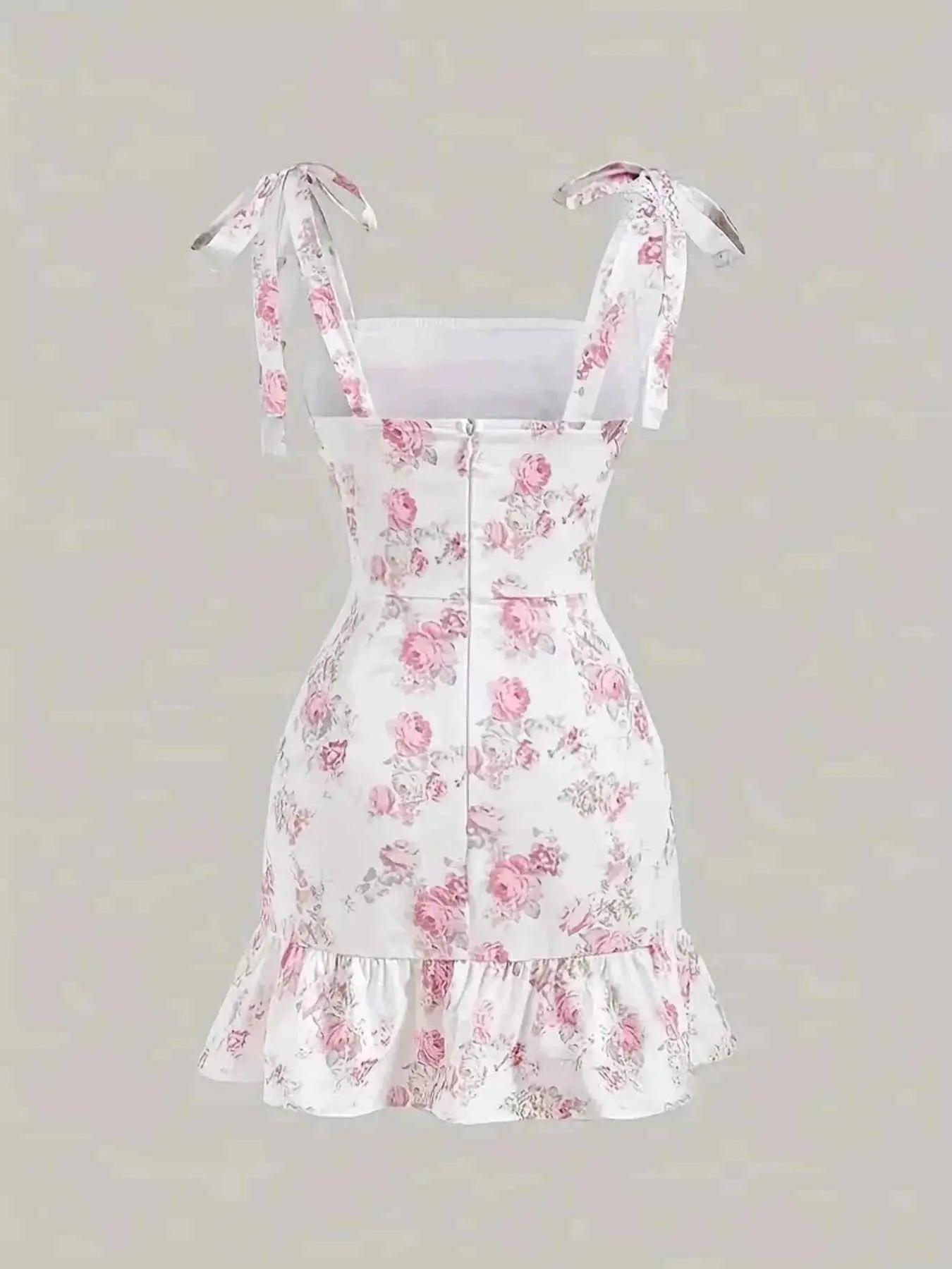 Ruffled Hem Floral Tie-Strap Mini Dress