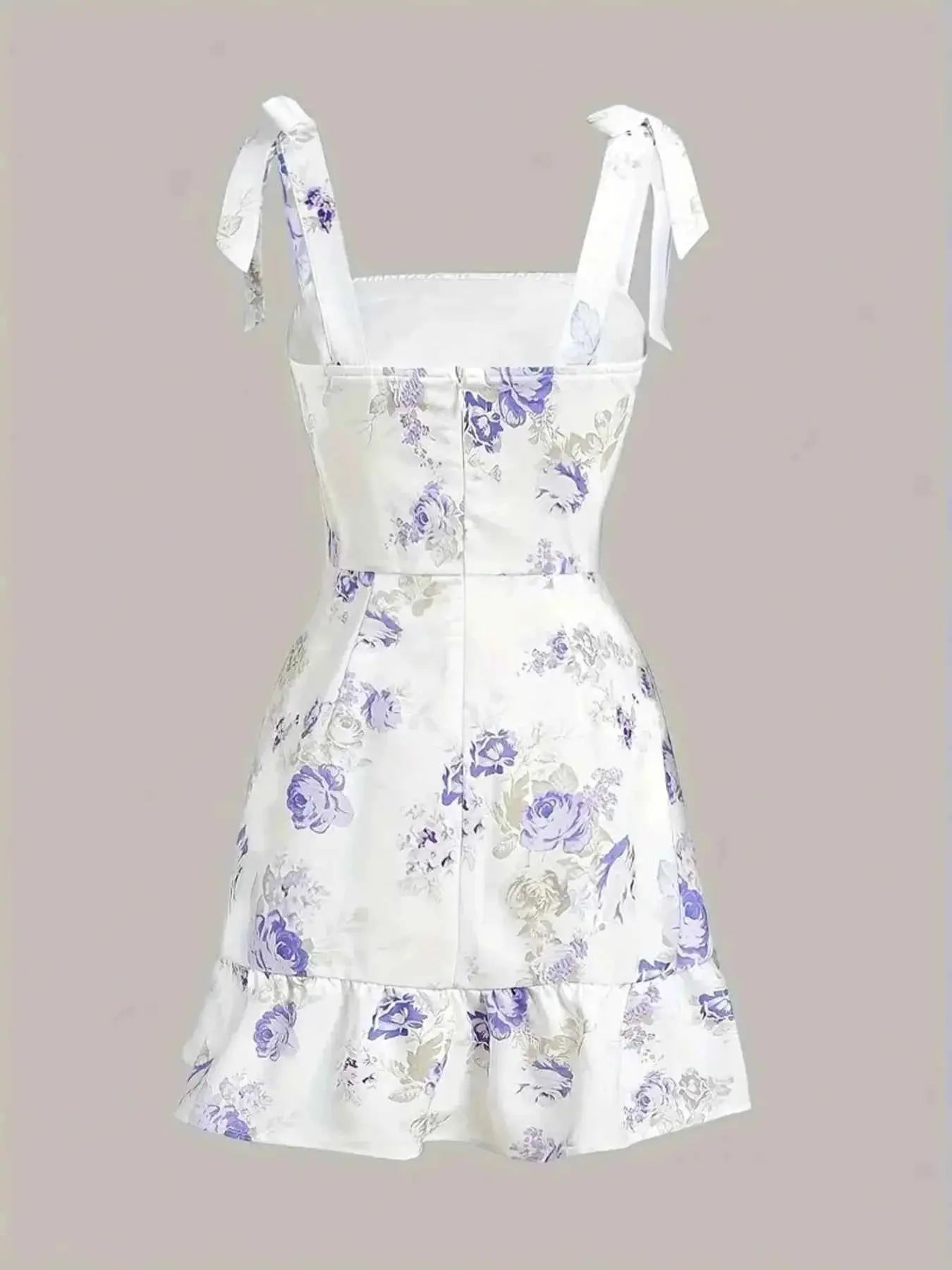Ruffled Hem Floral Tie-Strap Mini Dress