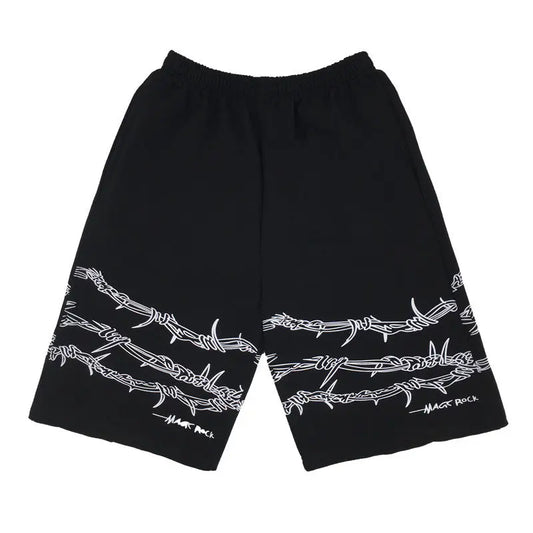 Shorts Men's Loose Casual Trend Dark Line Harajuku Style Front And Rear Iron Chain Pattern Fashion Sports.