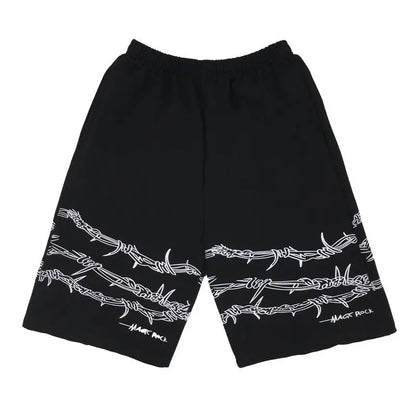 Shorts Men's Loose Casual Trend Dark Line Harajuku Style Front And Rear Iron Chain Pattern Fashion Sports.