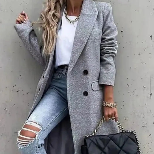 Solid Color Wool Mid-length Women's Coat Alamode