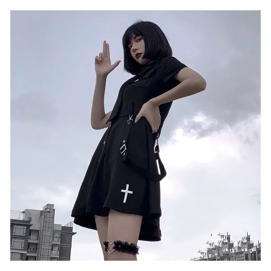 Spring And Summer New Dark Punk Style Jk Uniform Black Improved Dress Female College.