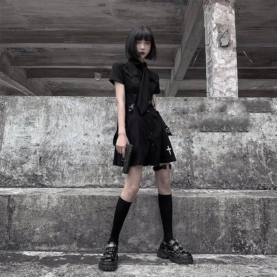 Spring And Summer New Dark Punk Style Jk Uniform Black Improved Dress Female College.
