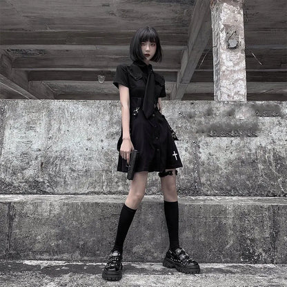 Spring And Summer New Dark Punk Style Jk Uniform Black Improved Dress Female College.