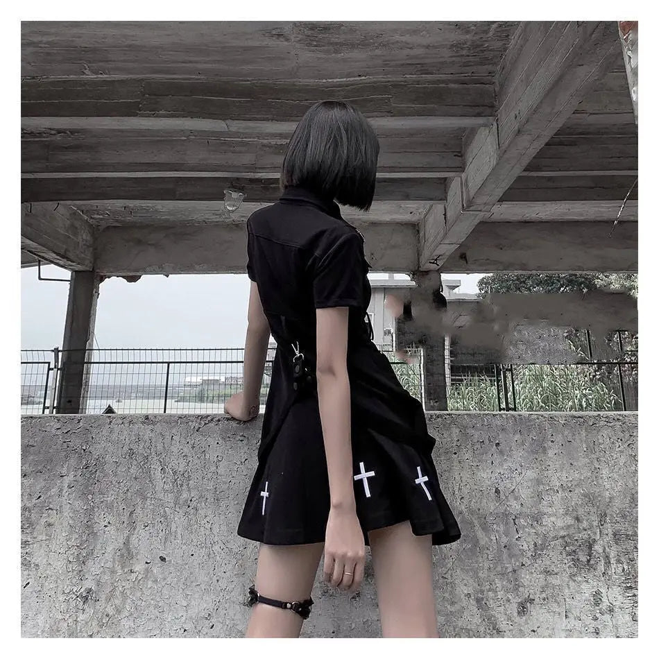 Spring And Summer New Dark Punk Style Jk Uniform Black Improved Dress Female College.