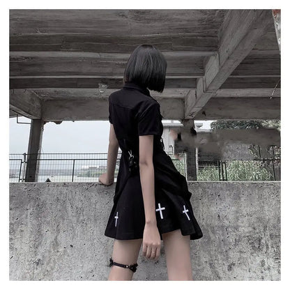 Spring And Summer New Dark Punk Style Jk Uniform Black Improved Dress Female College.