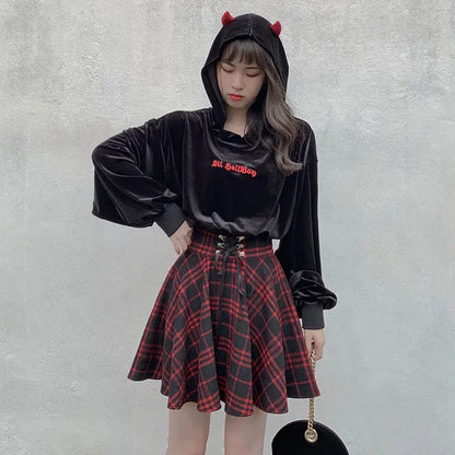Spring, Autumn And Winter Wide-Waisted Red Plaid Girl Dark Black Skirt Female Woolen High-Waisted Tutu Skirt Ins Wild Tide.