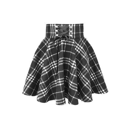 Spring, Autumn And Winter Wide-Waisted Red Plaid Girl Dark Black Skirt Female Woolen High-Waisted Tutu Skirt Ins Wild Tide.