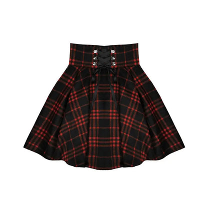 Spring, Autumn And Winter Wide-Waisted Red Plaid Girl Dark Black Skirt Female Woolen High-Waisted Tutu Skirt Ins Wild Tide.
