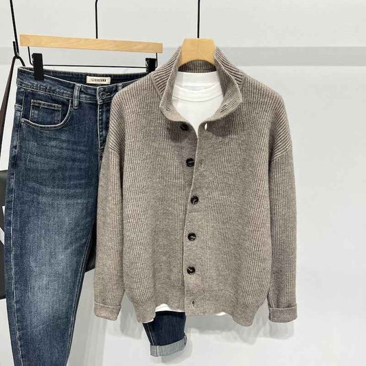 Stand Collar Cardigan Sweater Men Loose Casual Jacket - The elite ways