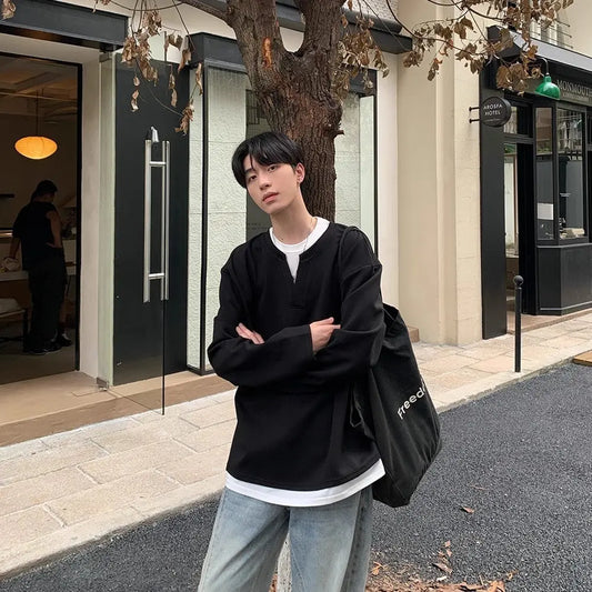 Stitching Solid Color Hoodie Men And Women Alamode